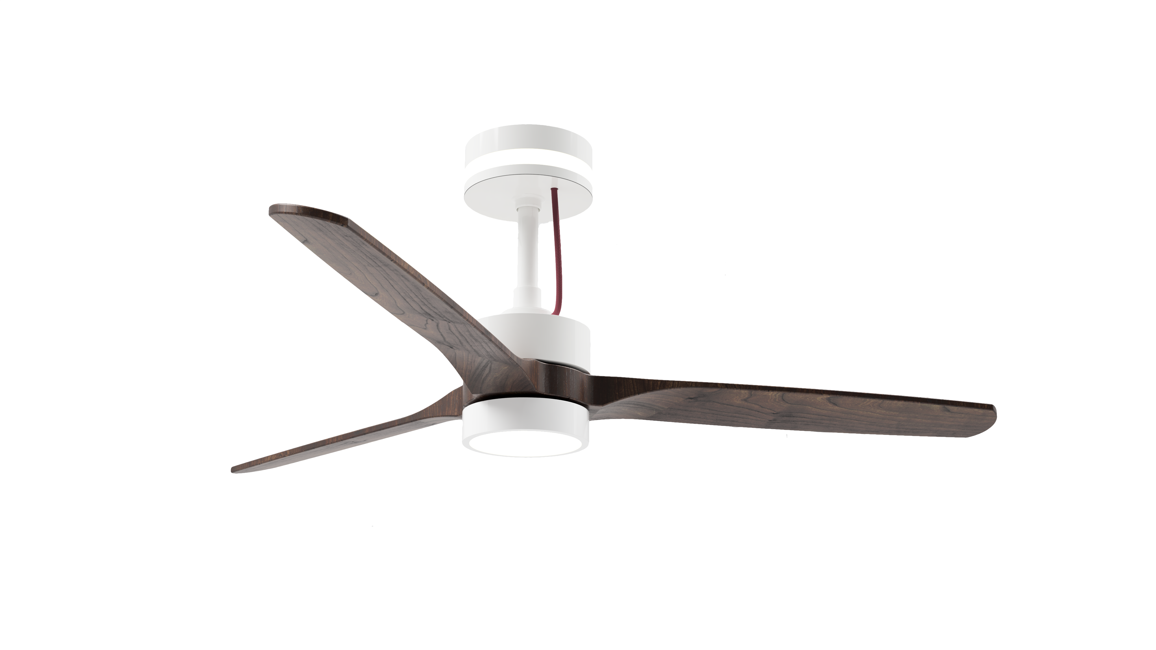 Ventilateur de plafond Keravel N°01 — trois pales sculptées, finition signature, moteur DC brushless et domotique Matter